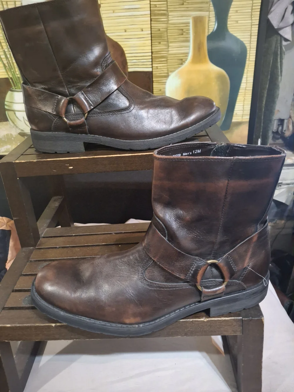 Chaps Brown Leather Harness Ankle Boots